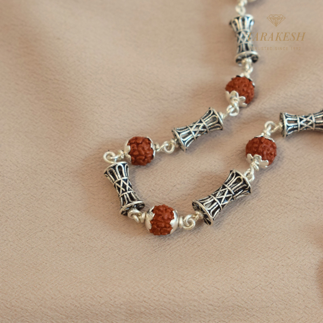 Rudraksha Single Damru Silver Bracelet: Second Edition