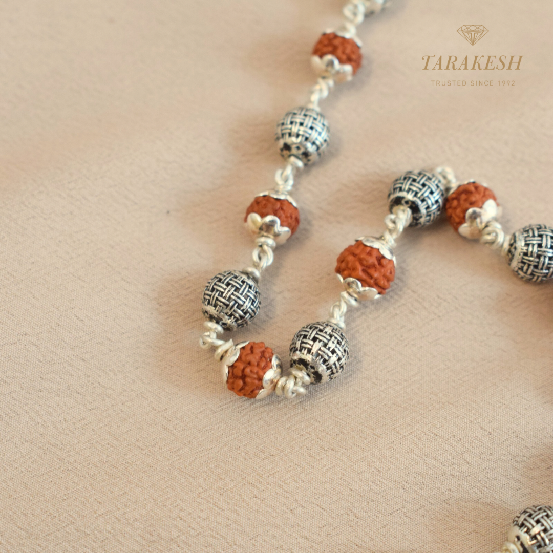 Rudraksha- Silver-Moti Bracelet: Sacred Connection