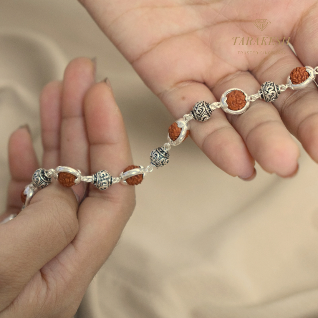 Rudraksha-OM Silver Bracelet: Sacred Connection