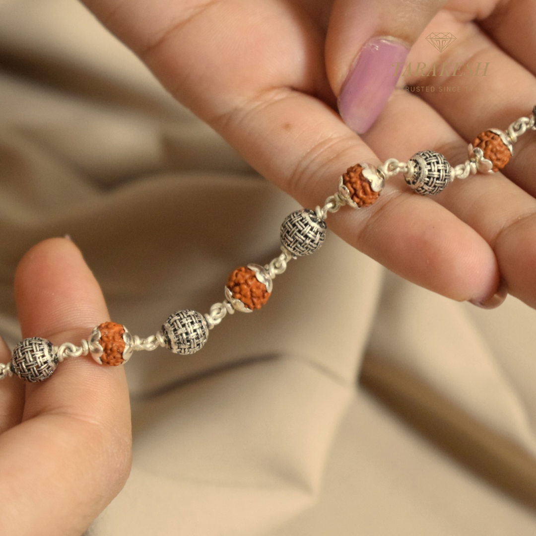 Rudraksha- Silver-Moti Bracelet: Sacred Connection