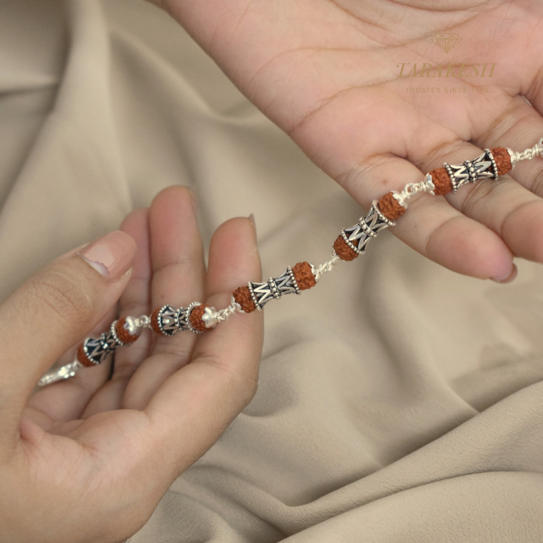 Rudraksha-Damru Pure Silver Bracelet: Sacred Connection