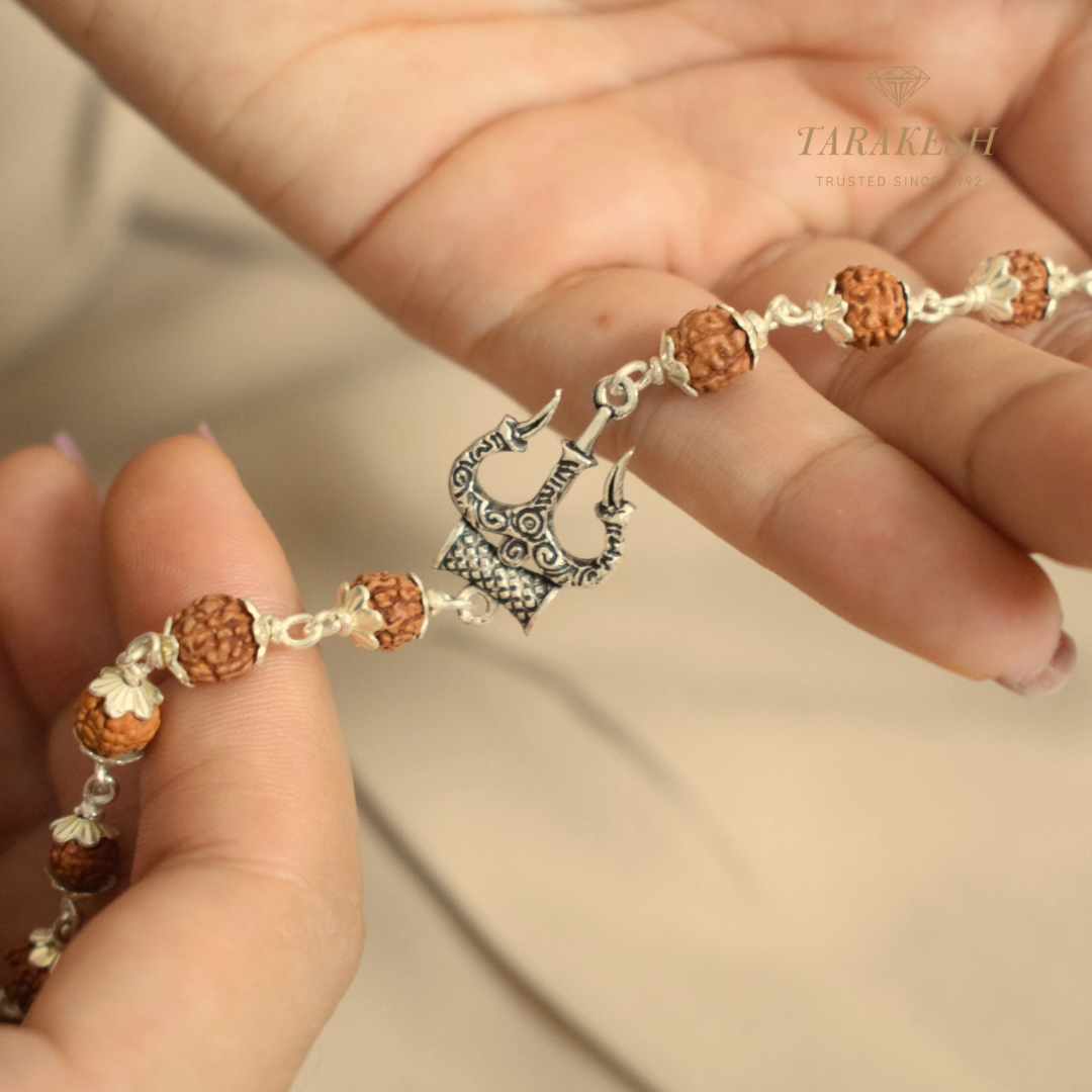 Rudraksha-Trishul Silver Bracelet: Sacred Connection