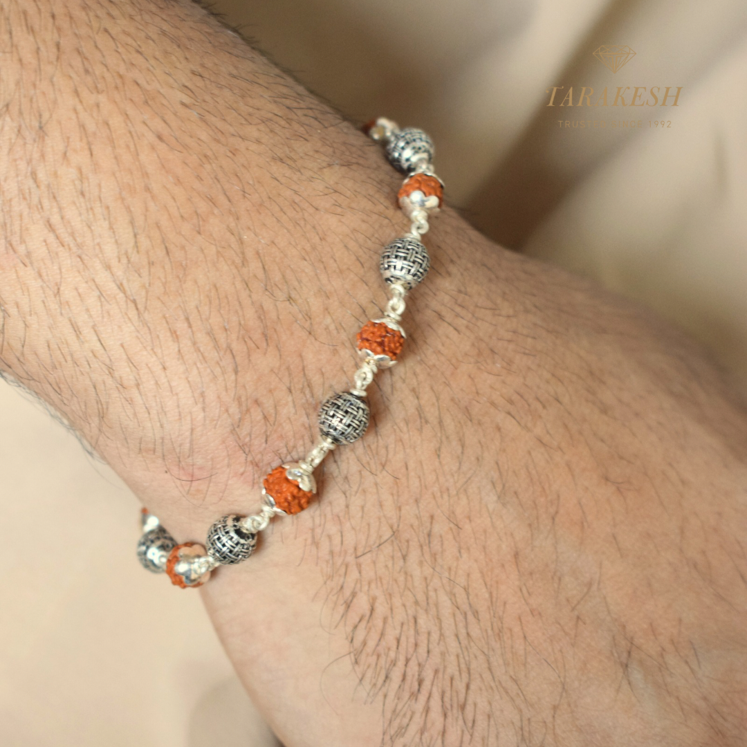Rudraksha- Silver-Moti Bracelet: Sacred Connection