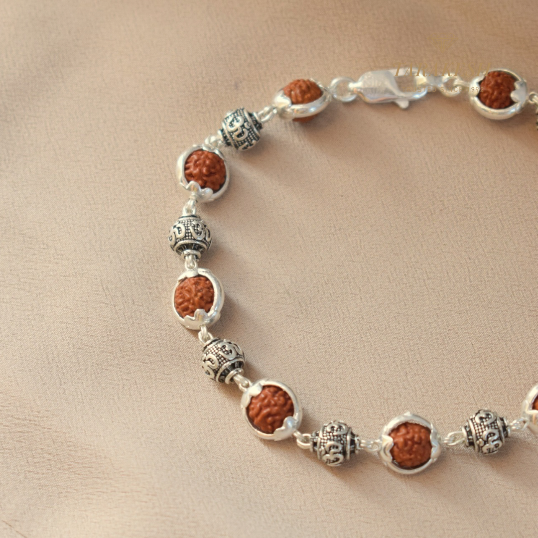 Rudraksha-OM Silver Bracelet: Sacred Connection