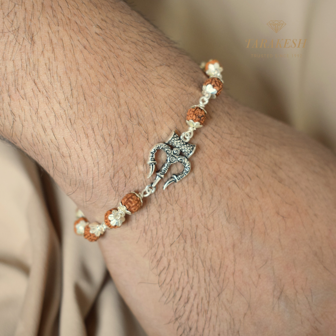 Rudraksha-Trishul Silver Bracelet: Sacred Connection