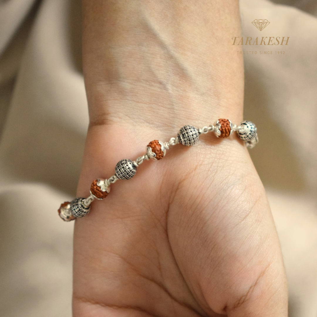Rudraksha- Silver-Moti Bracelet: Sacred Connection