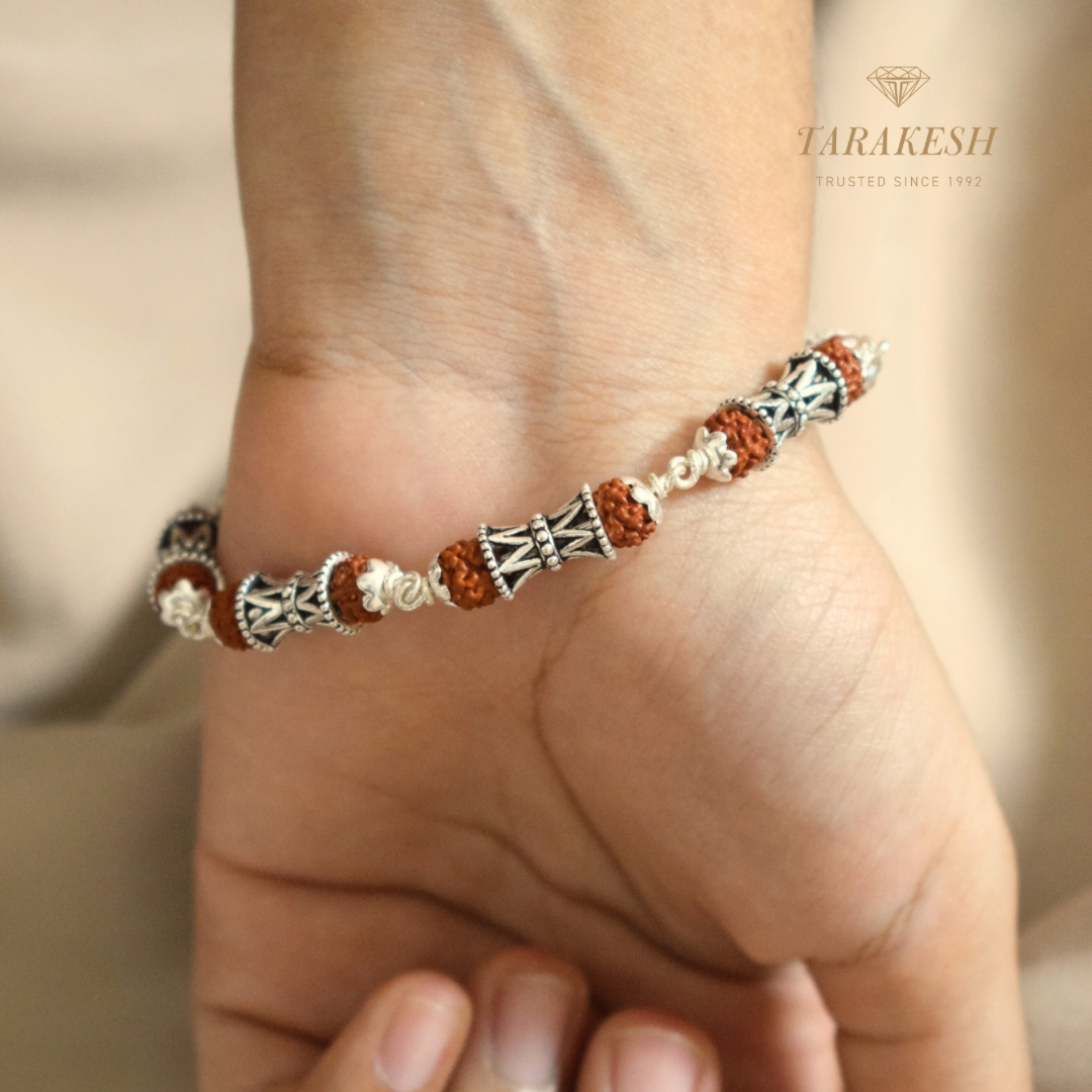 Rudraksha-Damru Pure Silver Bracelet: Sacred Connection