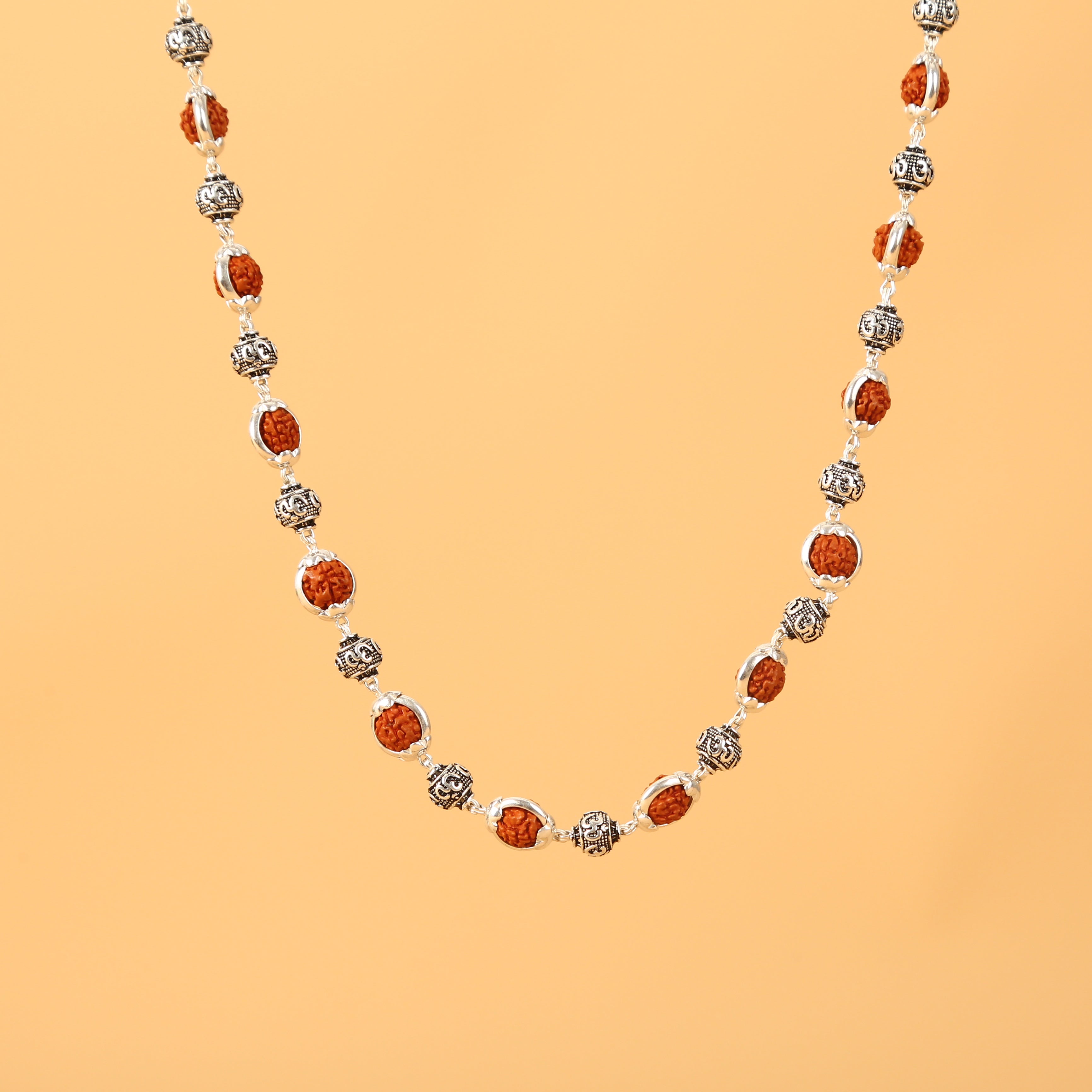 Pure Silver Rudraksha Chain: Om Beads Edition