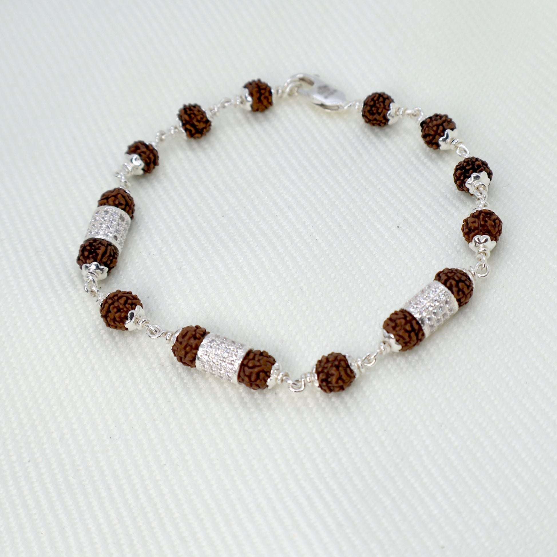 Rudraksha-Diamond Silver Bracelet: Sacred Connection