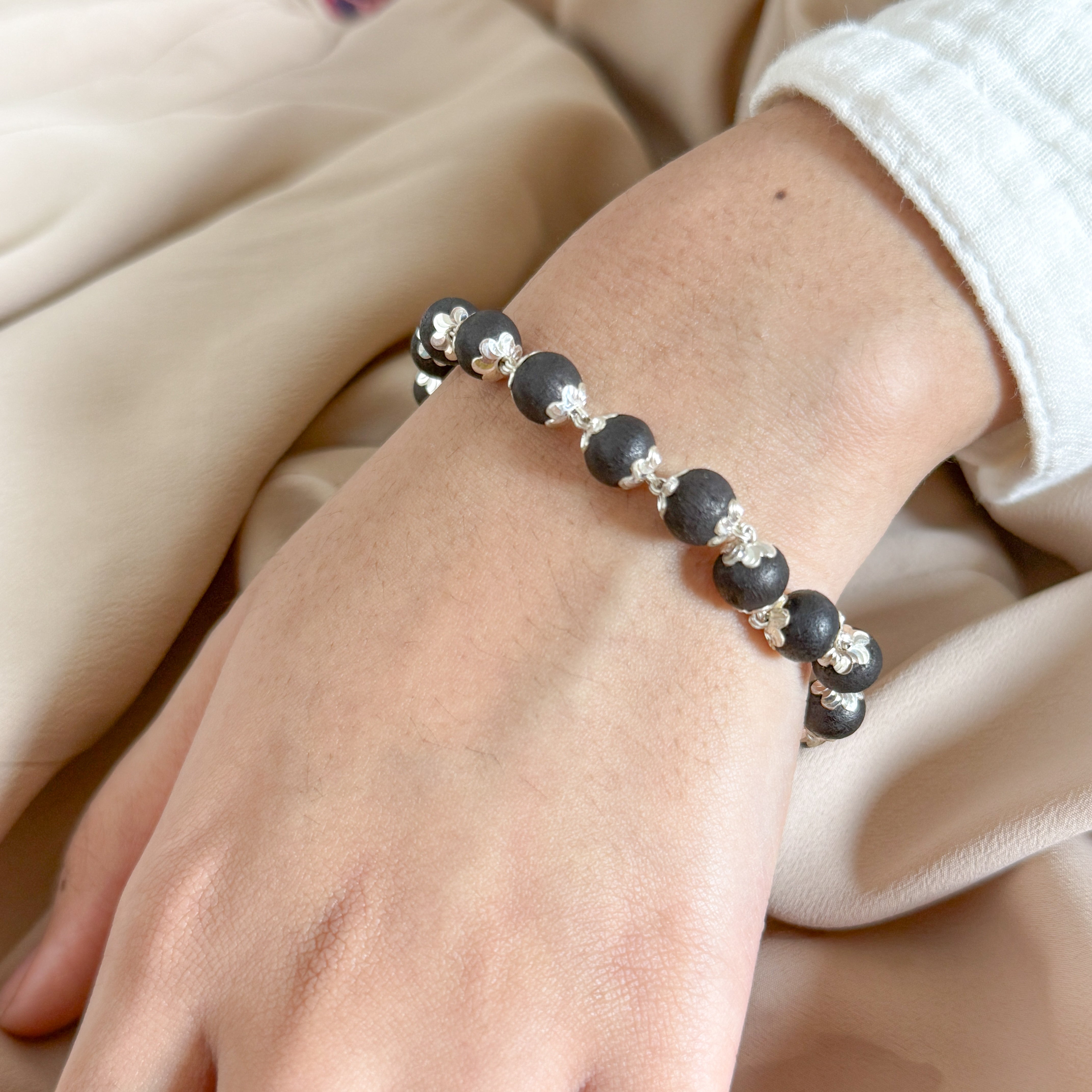 Pure Silver Karungali Bracelet: Murugan Edition