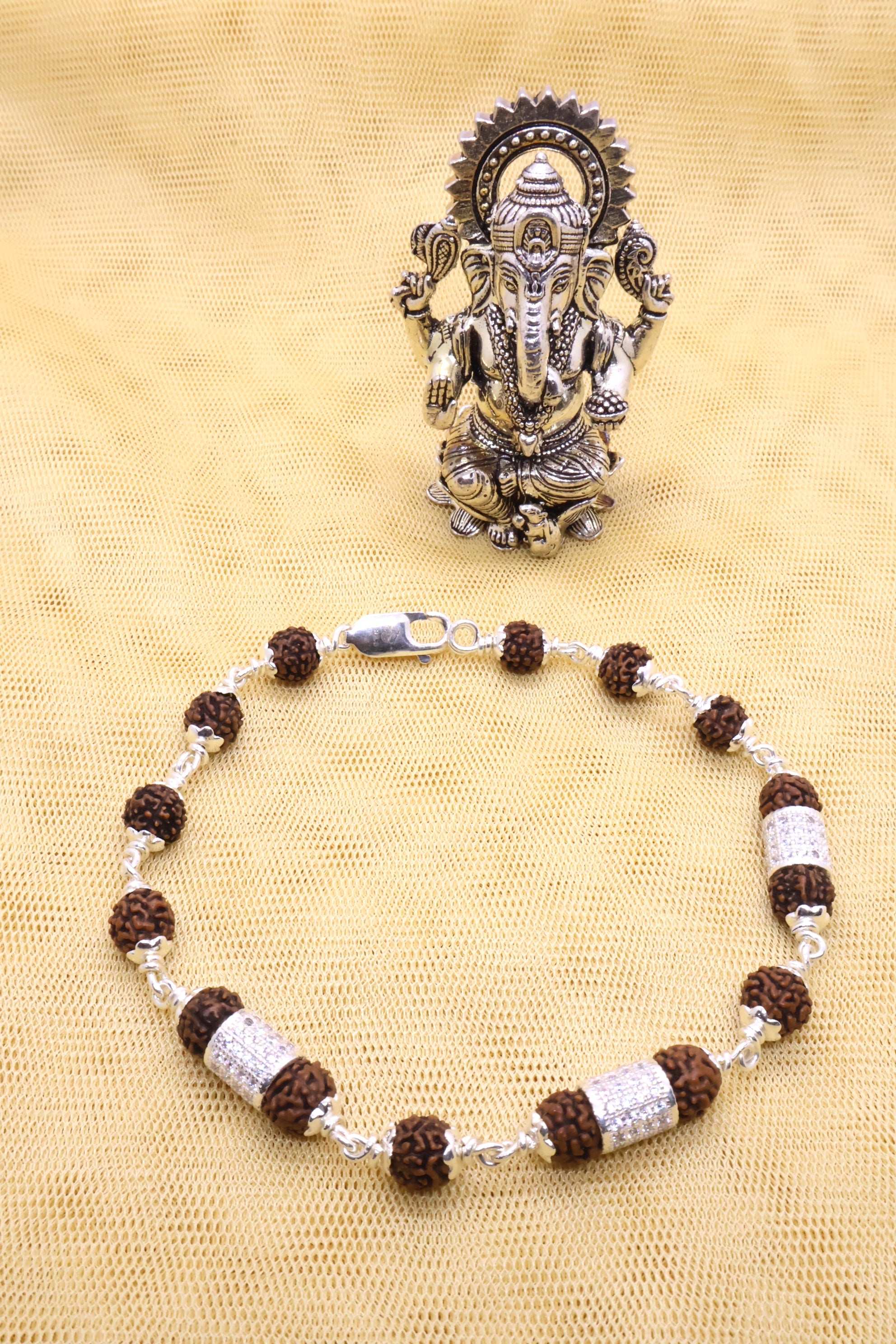 Rudraksha-Diamond Silver Bracelet: Sacred Connection