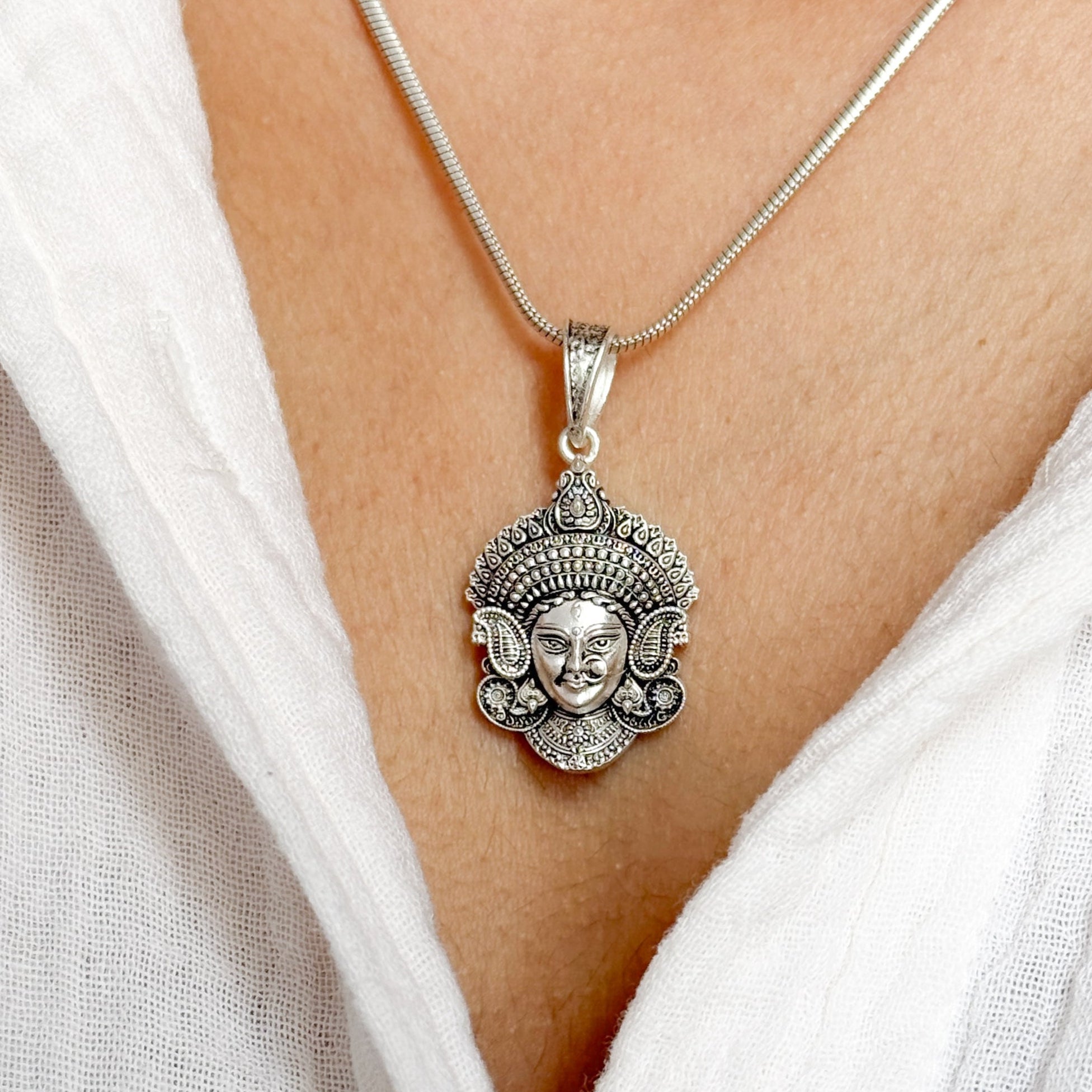 Maa Pure Silver Pendant: Durga Edition