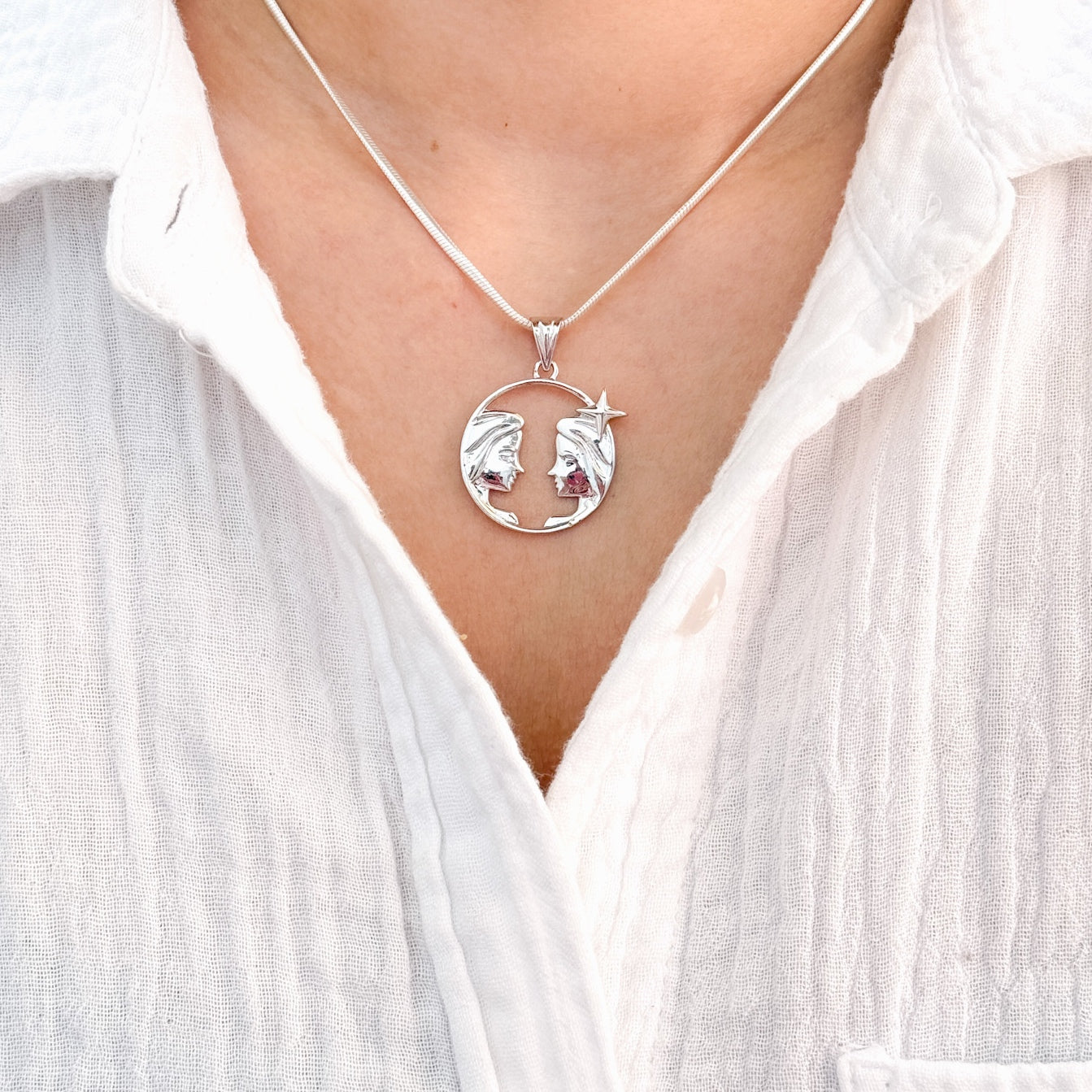 Gemini Pure Silver Pendant: Cosmic Edition