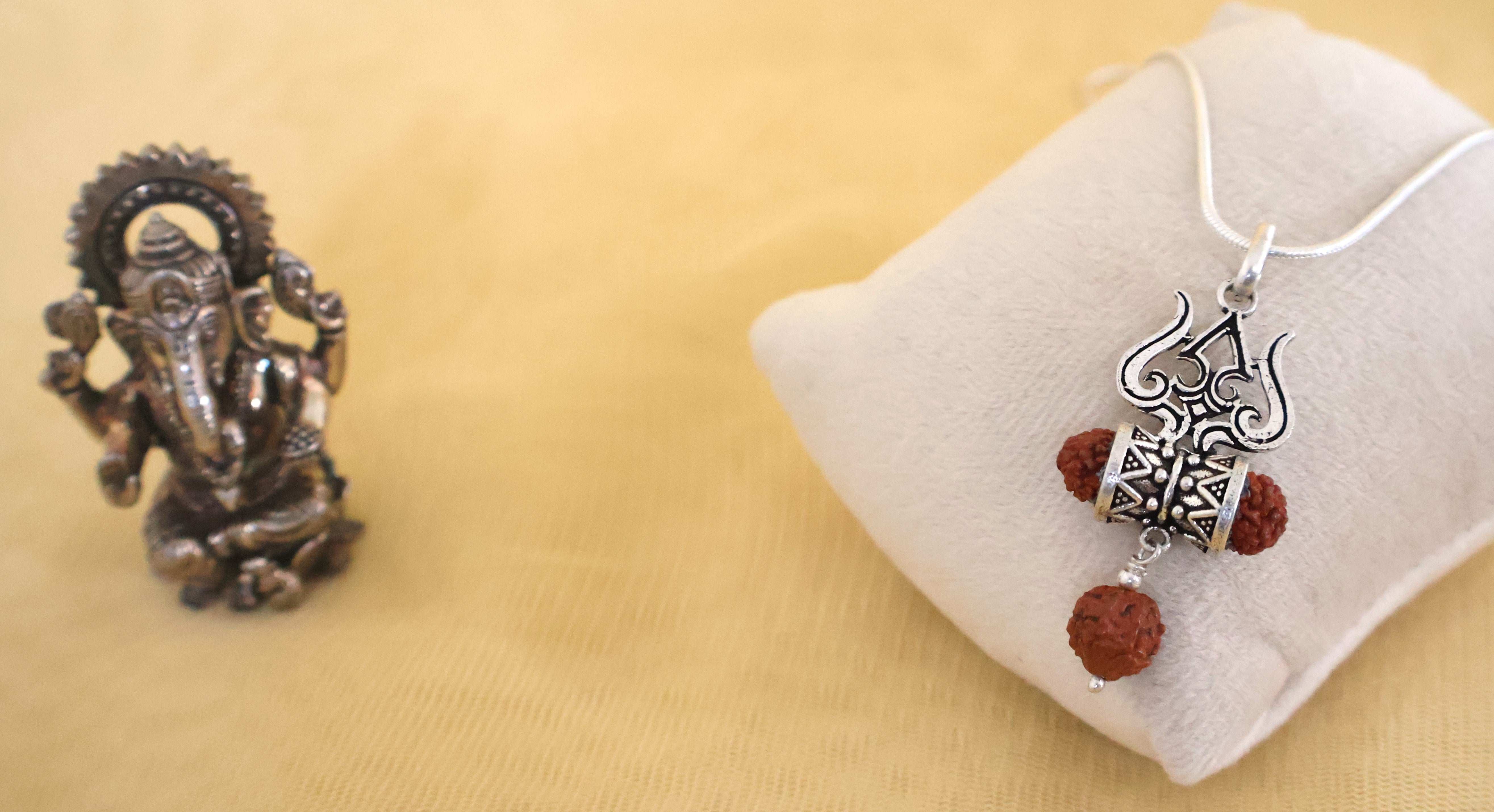 Rudraksha Pure Silver Trishul Shiva Pendant