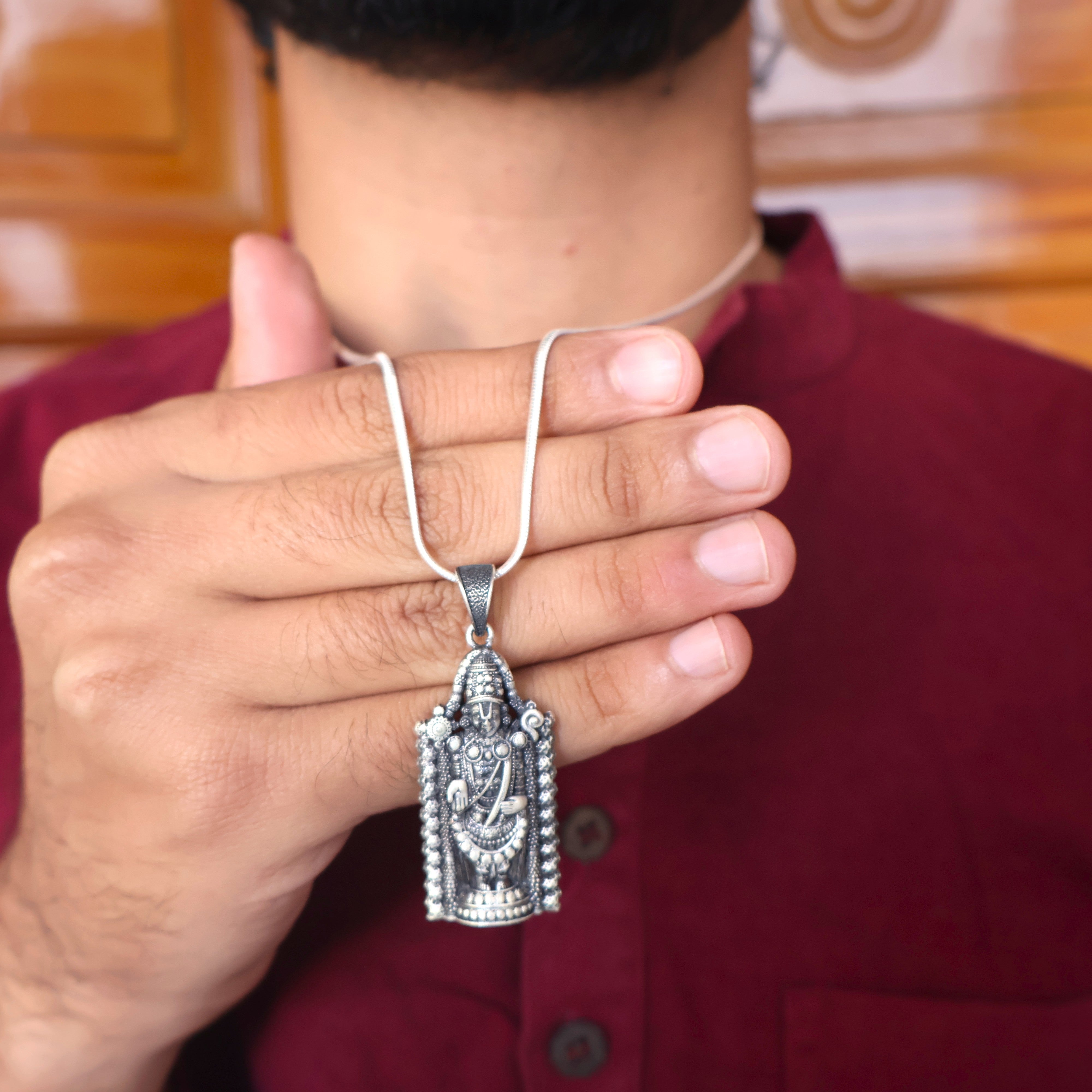 Venkateshwara Pure Silver Pendant: Balaji Edition