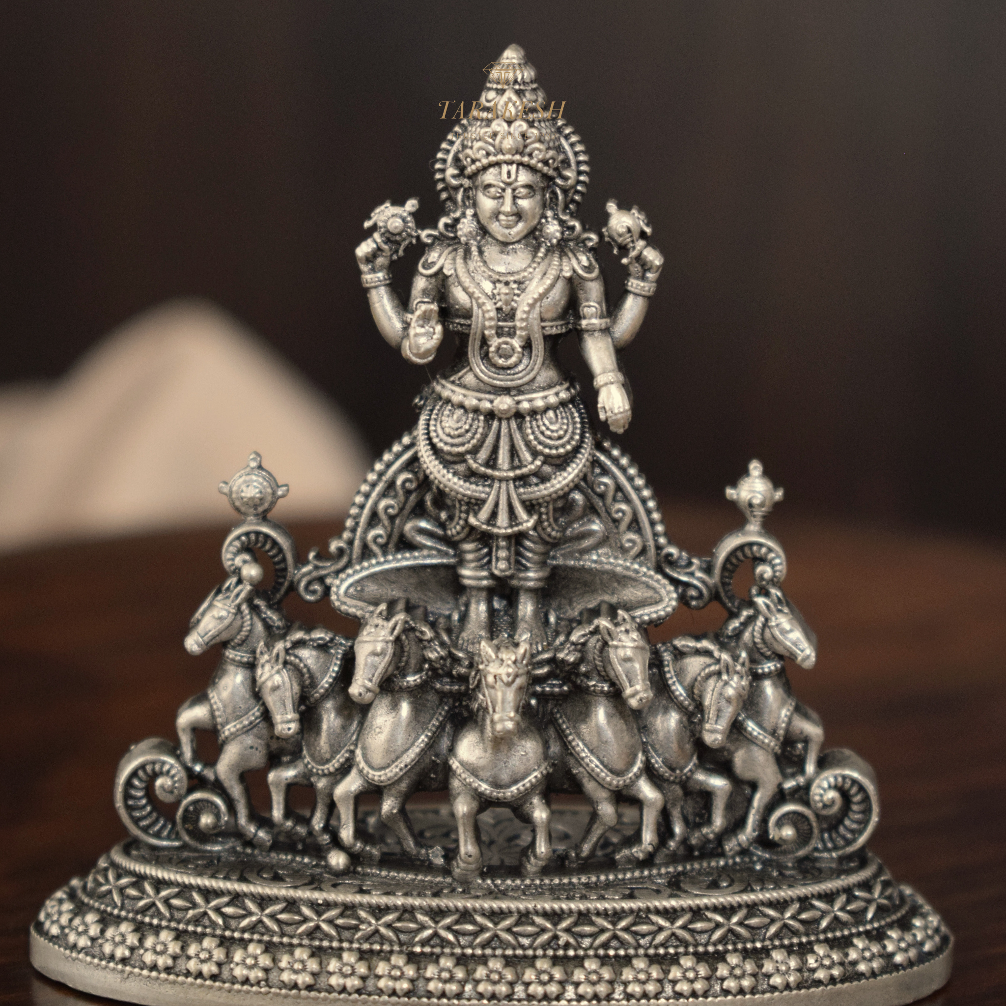 Pure Silver Surya Narayan Idol: 7 Horse Edition