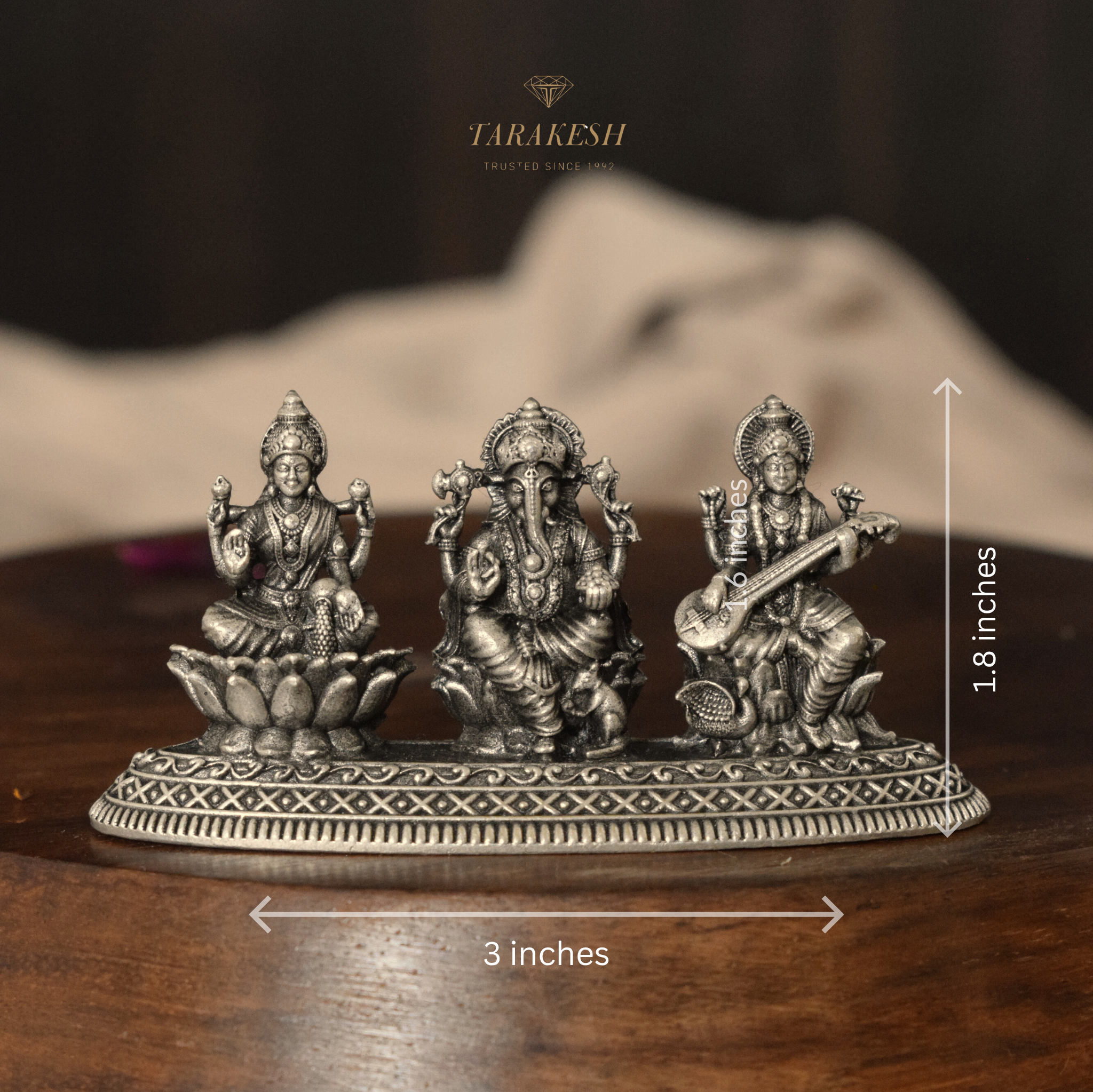 Lakshmi Ganesha Saraswati Pure Silver Idol: Trimurti Edition