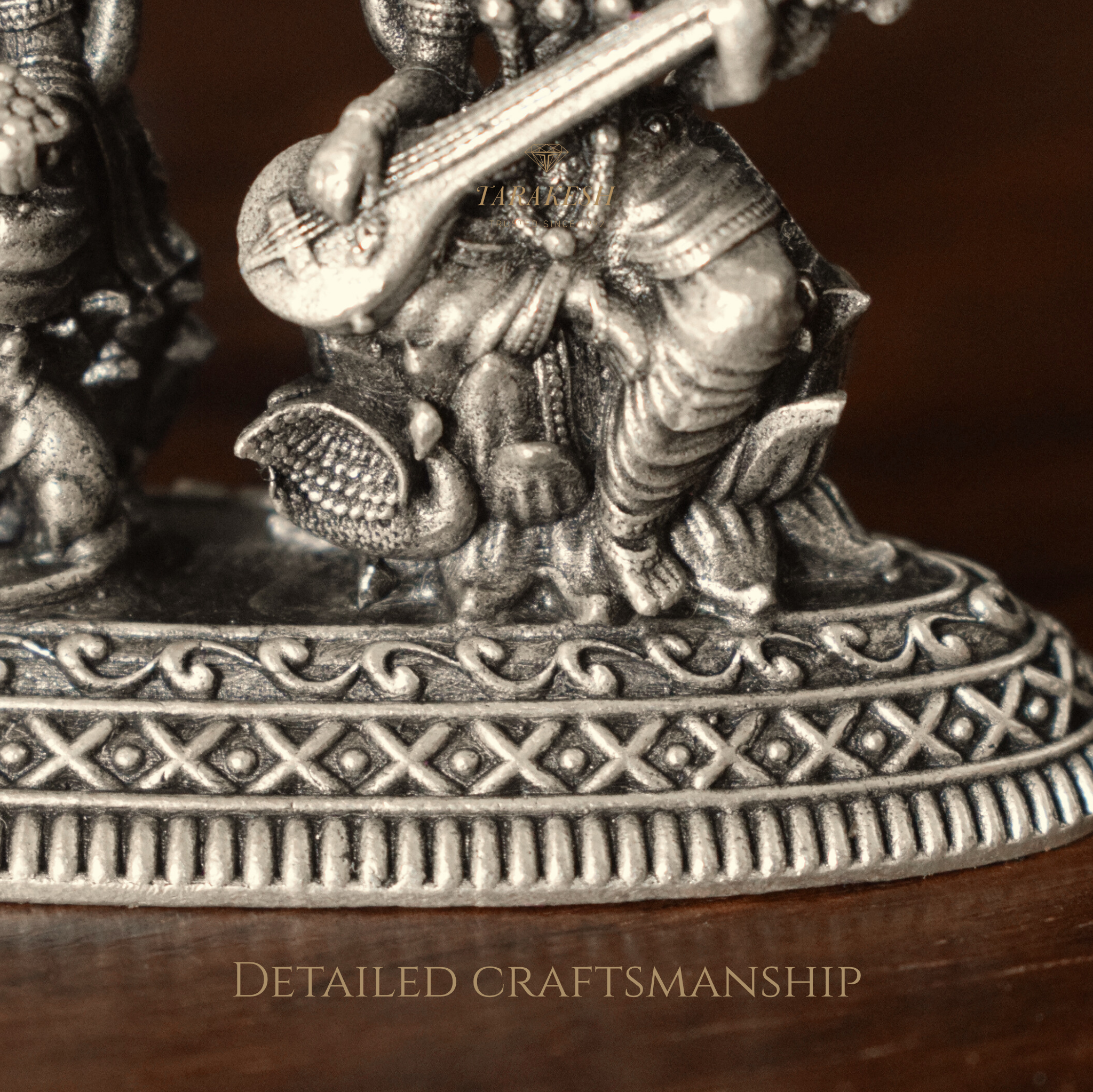 Lakshmi Ganesha Saraswati Pure Silver Idol: Trimurti Edition
