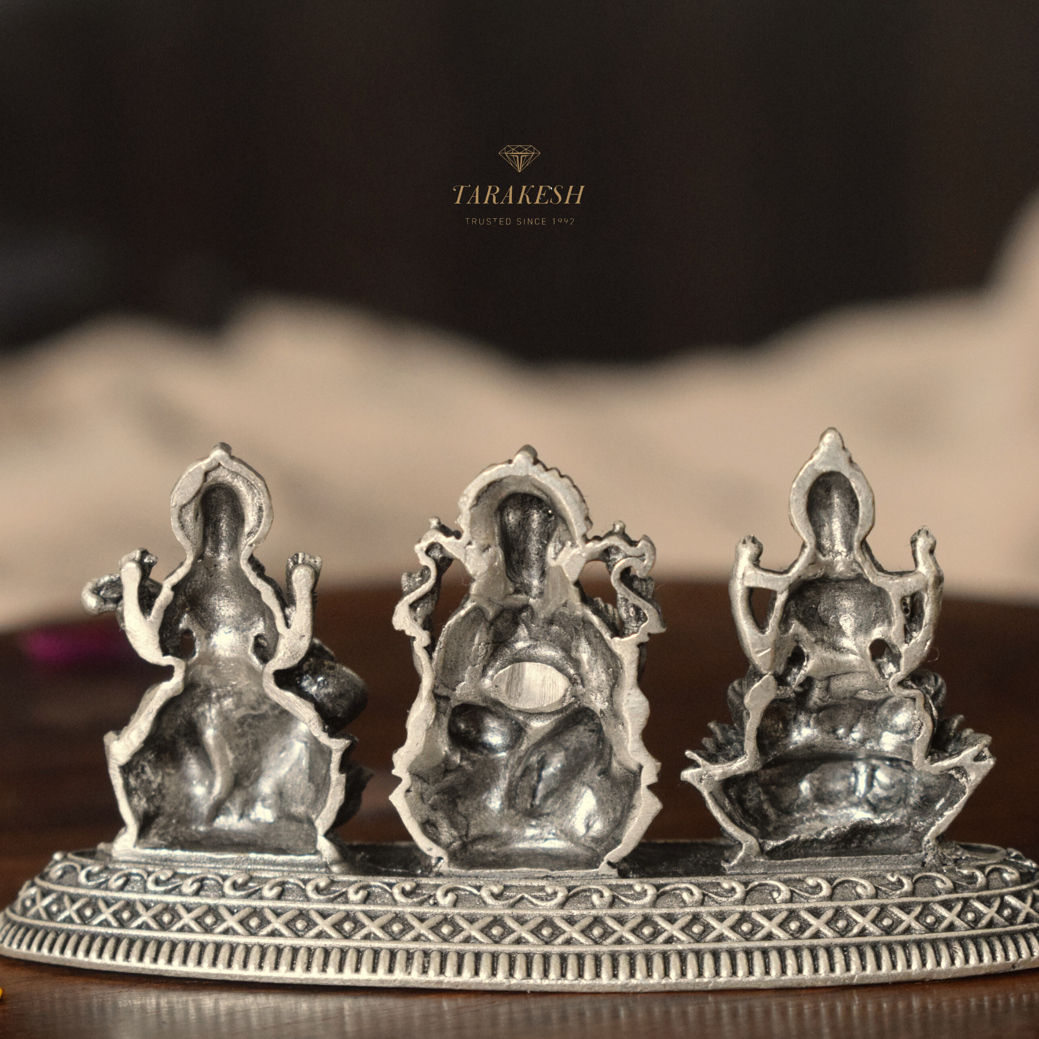 Lakshmi Ganesha Saraswati Pure Silver Idol: Trimurti Edition