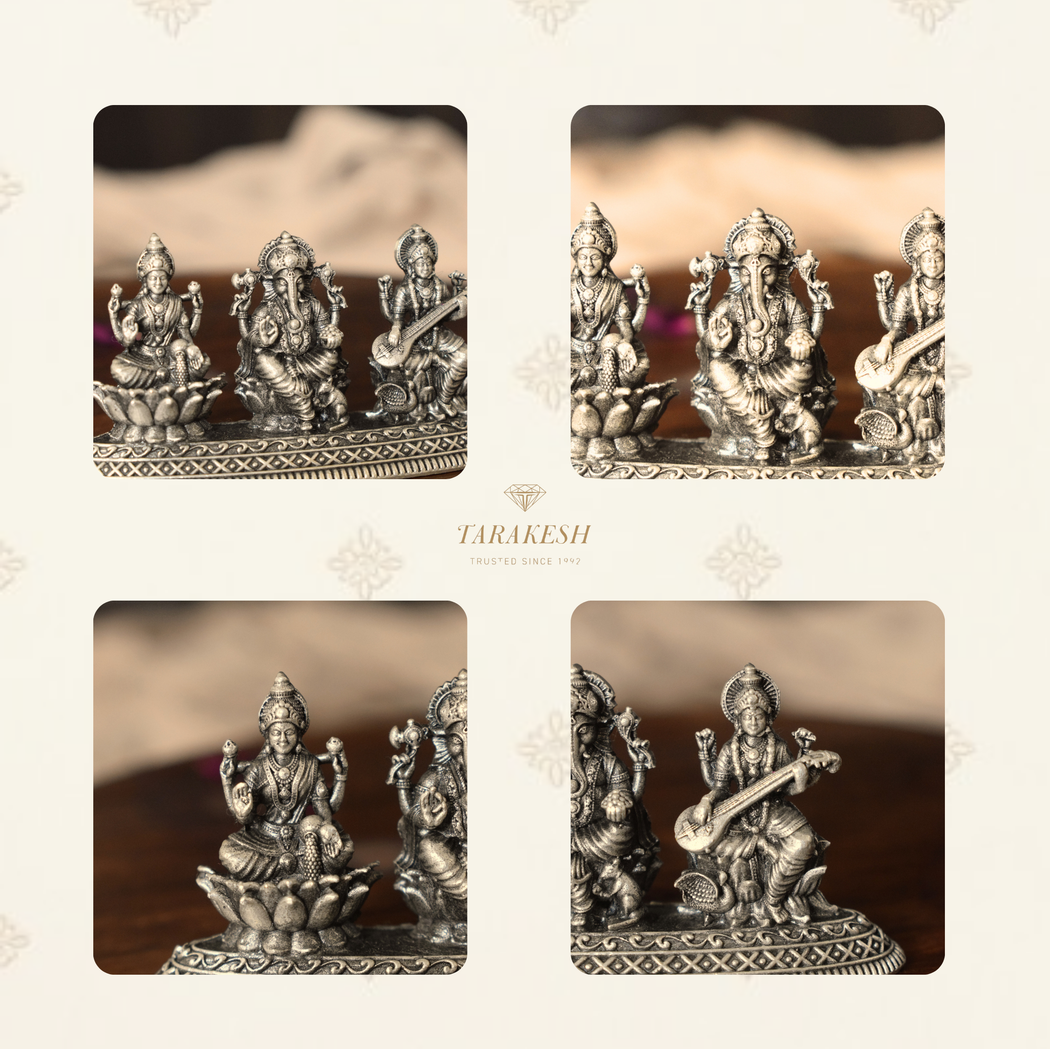 Lakshmi Ganesha Saraswati Pure Silver Idol: Trimurti Edition