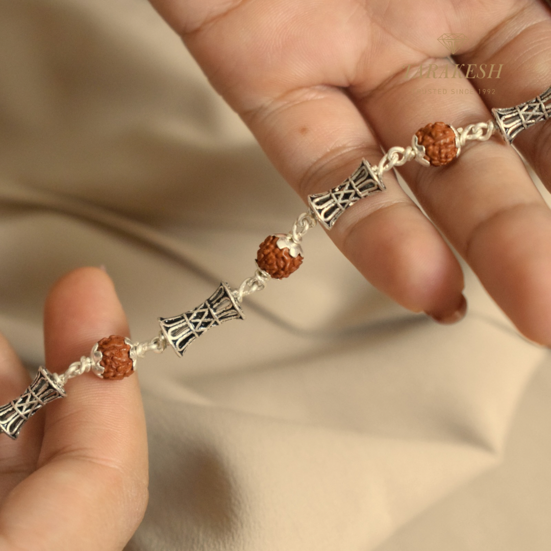 Rudraksha Single Damru Silver Bracelet: Second Edition