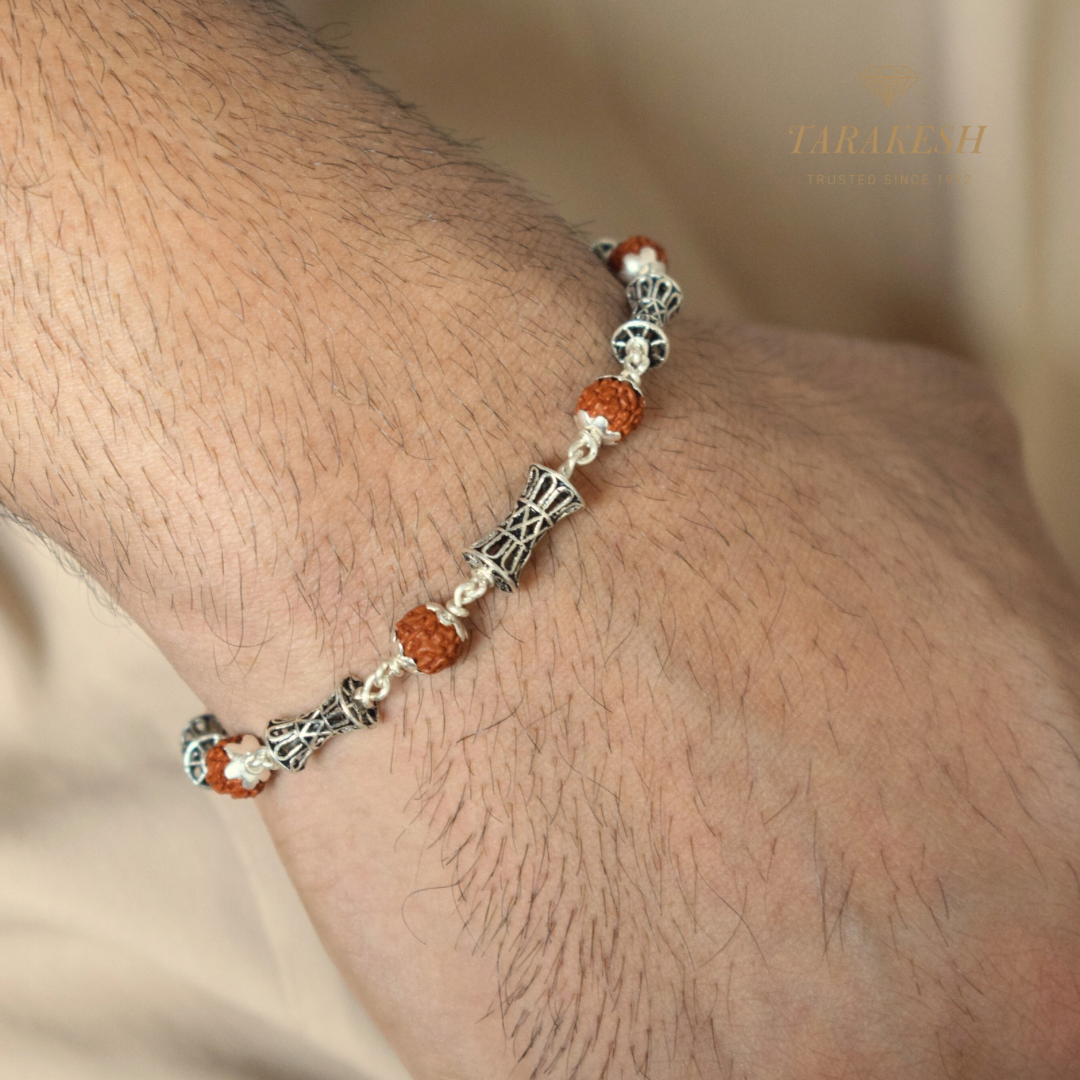 Rudraksha Single Damru Silver Bracelet: Second Edition