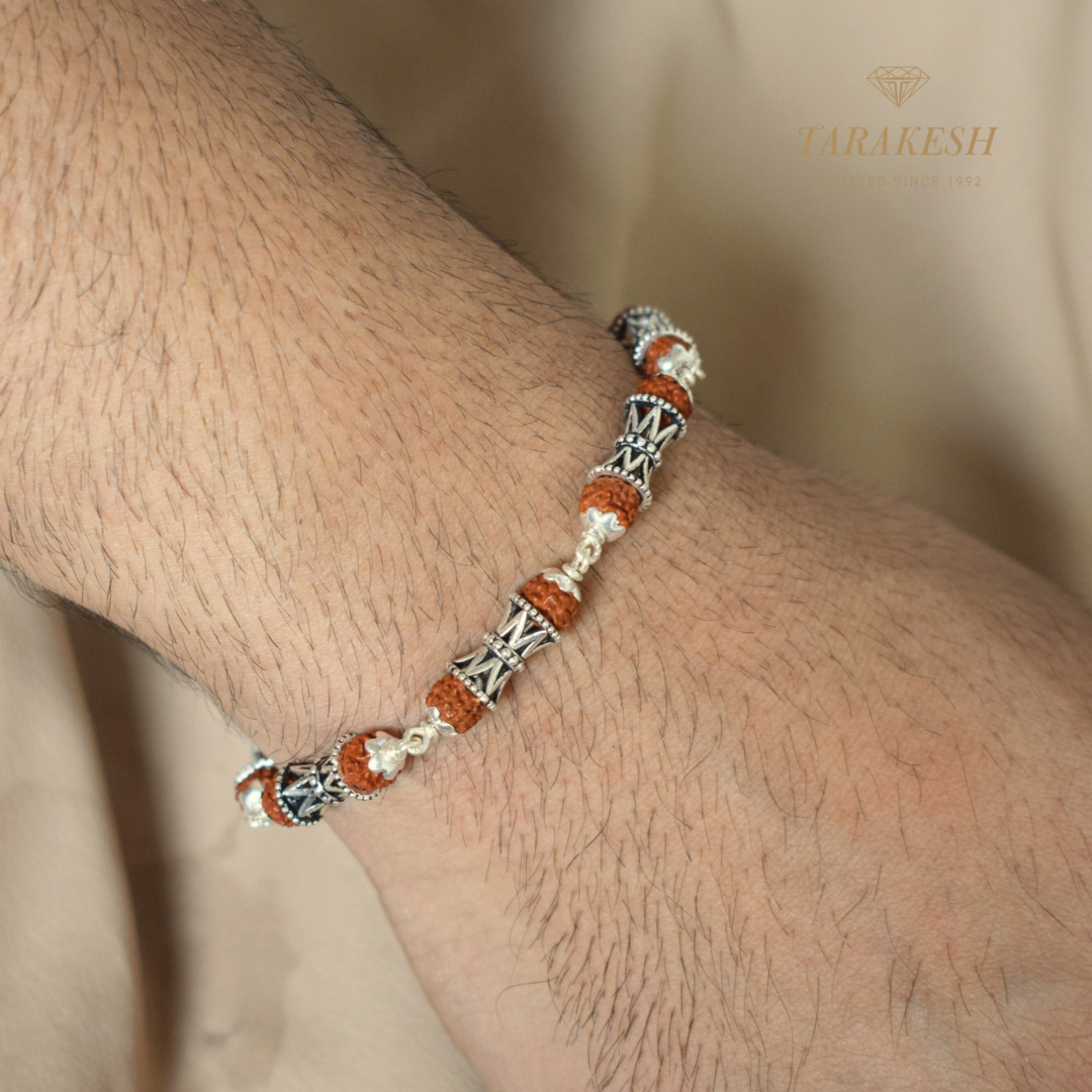 Rudraksha-Damru Pure Silver Bracelet: Sacred Connection