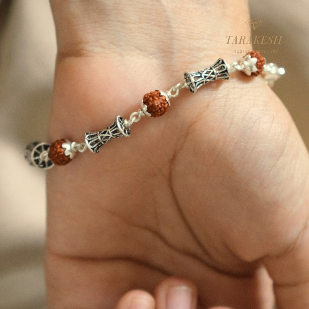 Rudraksha Single Damru Silver Bracelet: Second Edition