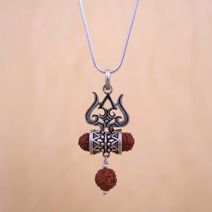 Rudraksha Pure Silver Trishul Shiva Pendant