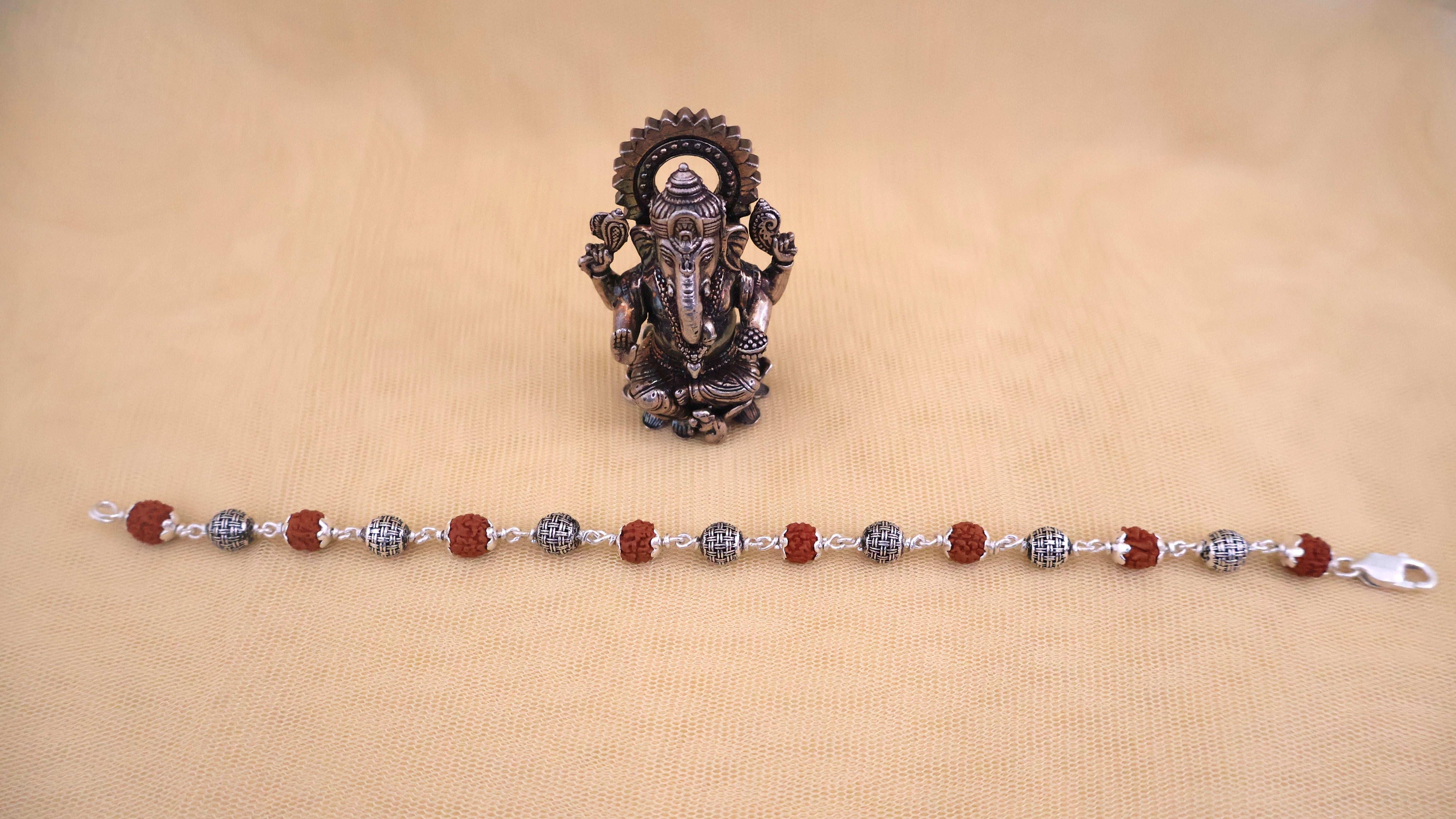 Rudraksha- Silver-Moti Bracelet: Sacred Connection