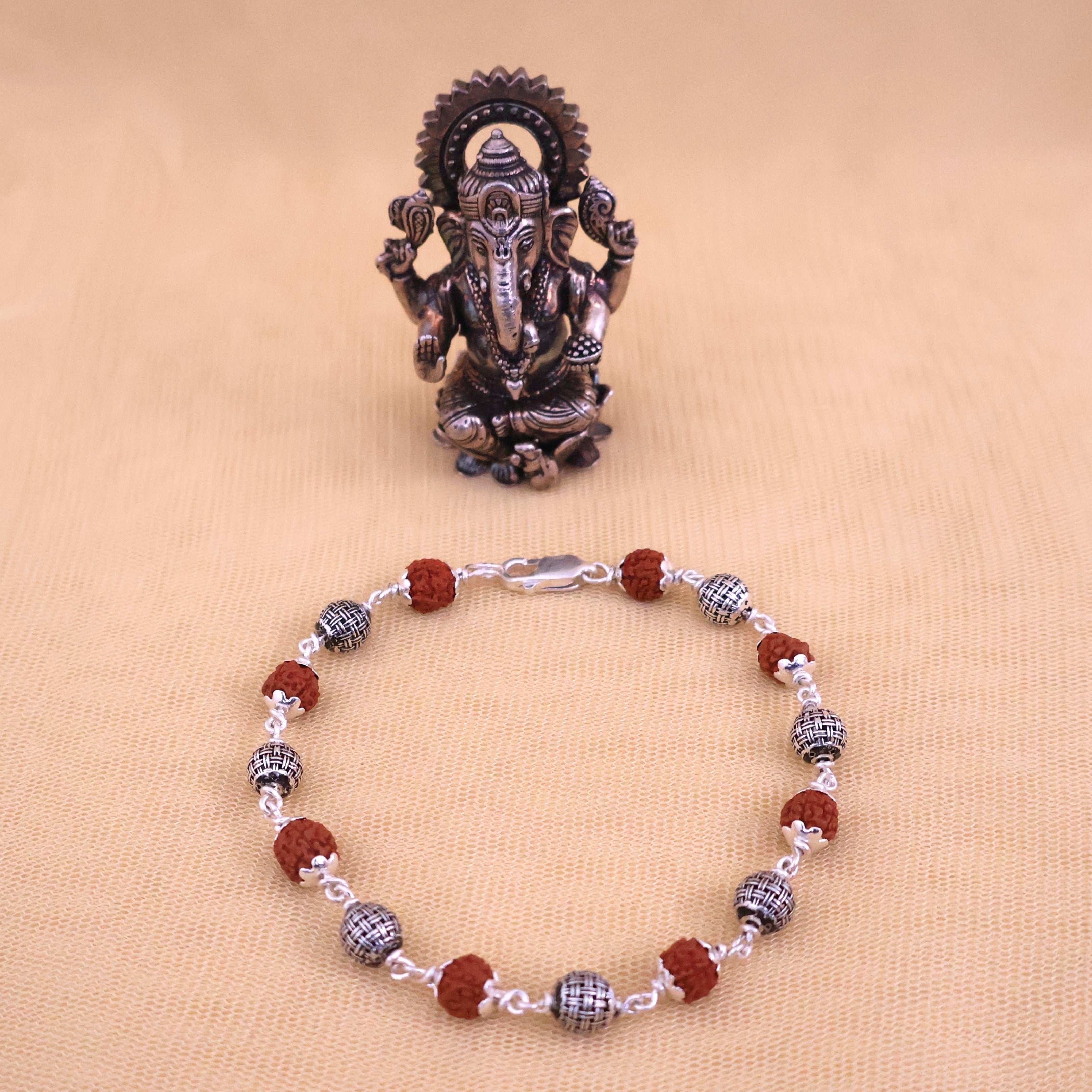 Rudraksha- Silver-Moti Bracelet: Sacred Connection
