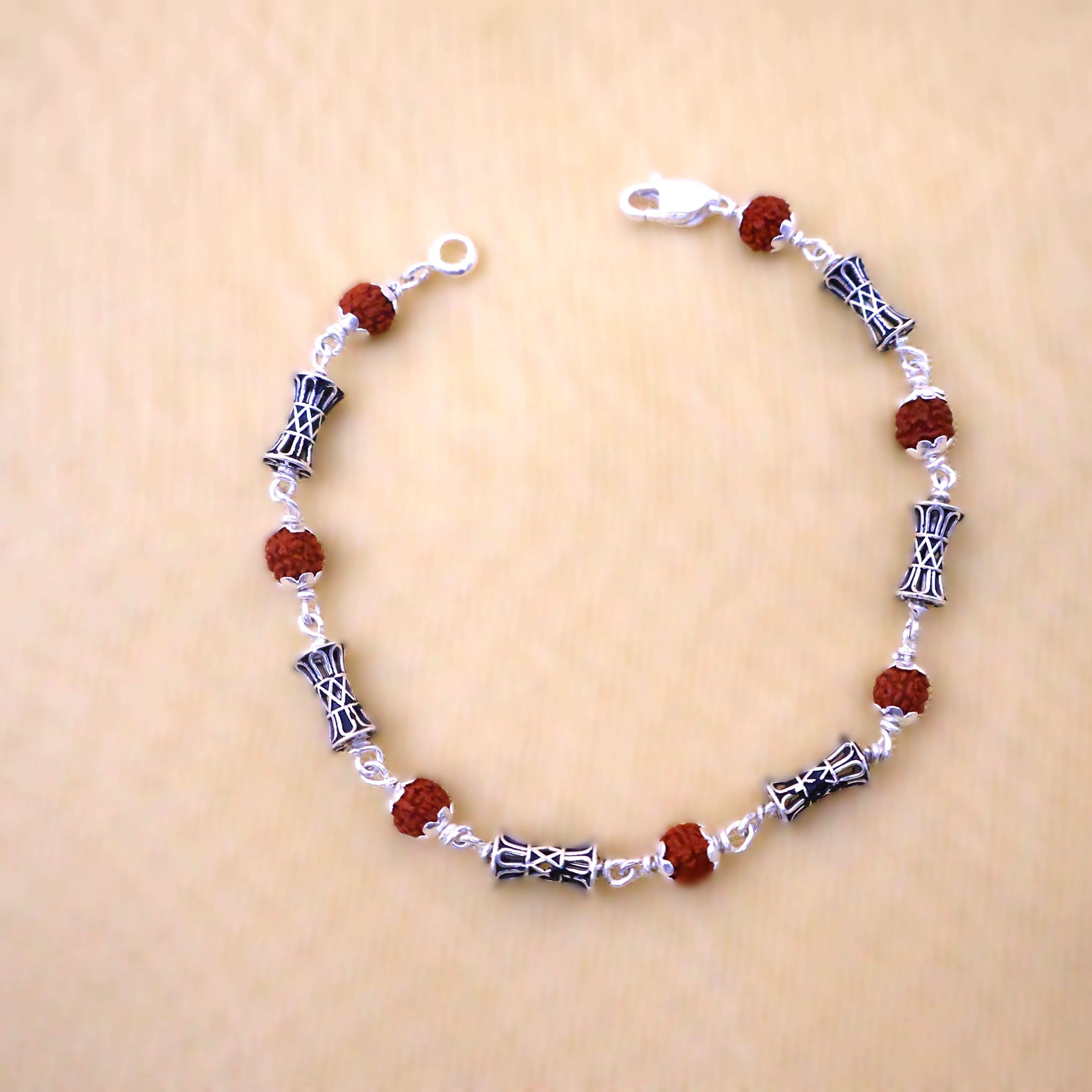 Rudraksha Single Damru Silver Bracelet: Second Edition