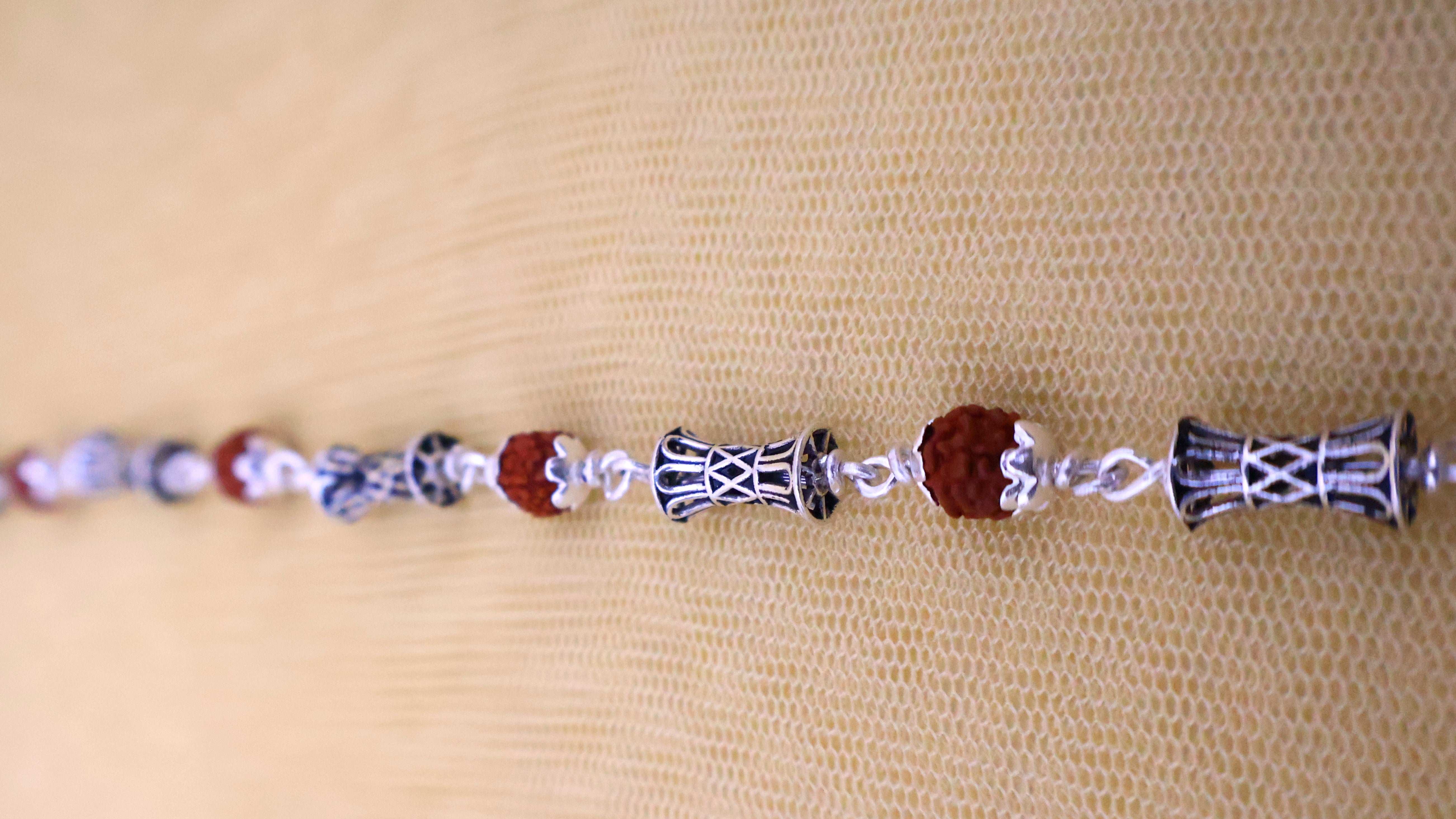 Rudraksha Single Damru Silver Bracelet: Second Edition