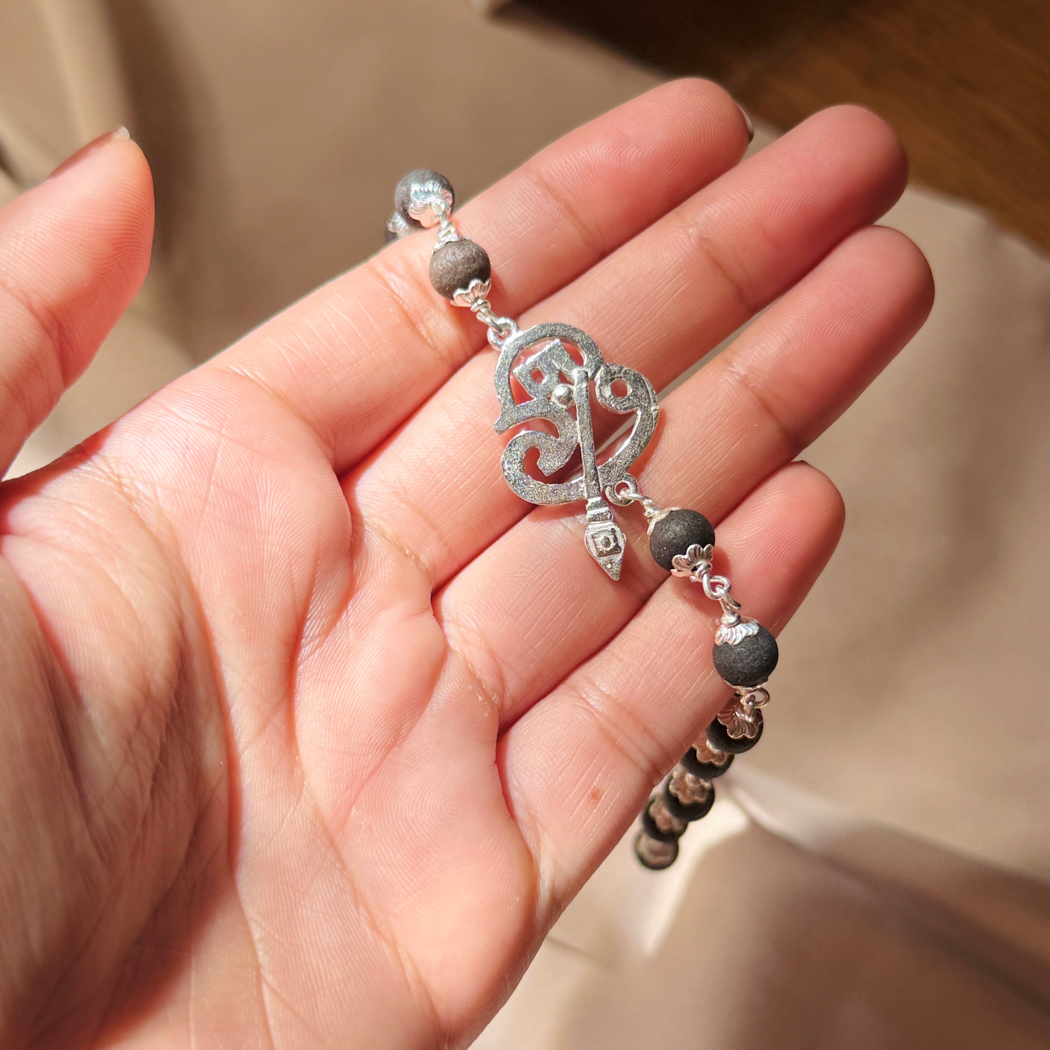 Pure Silver Karungali Bracelet: Vel Edition