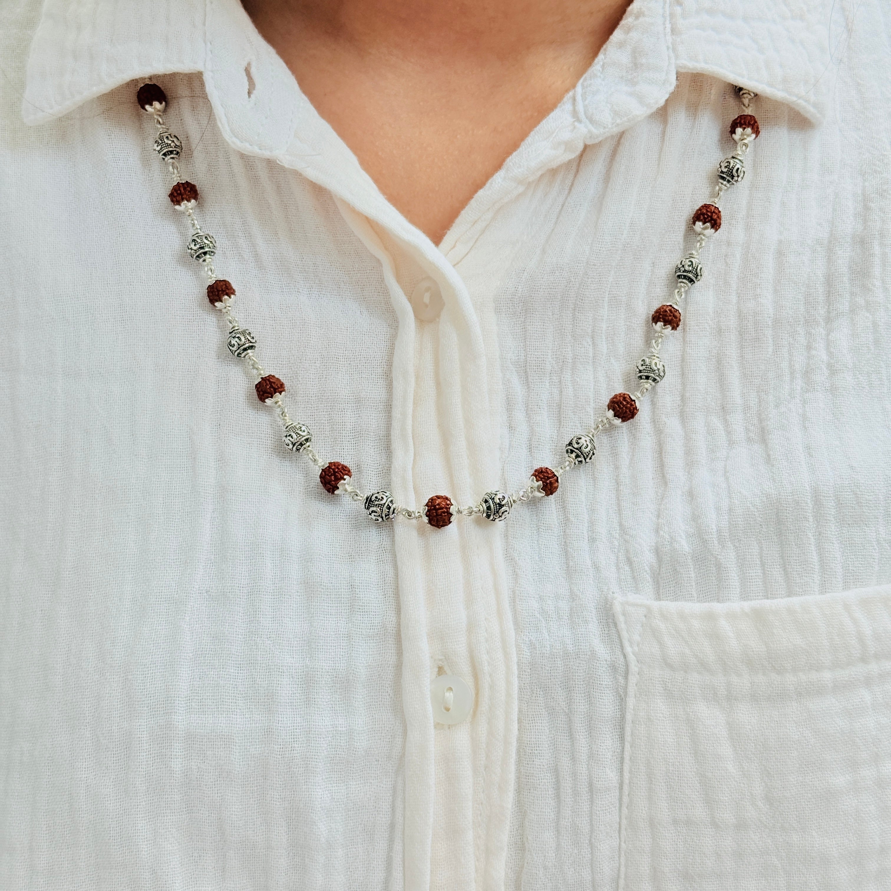 Pure Silver Rudraksha Chain : Omkar Edition