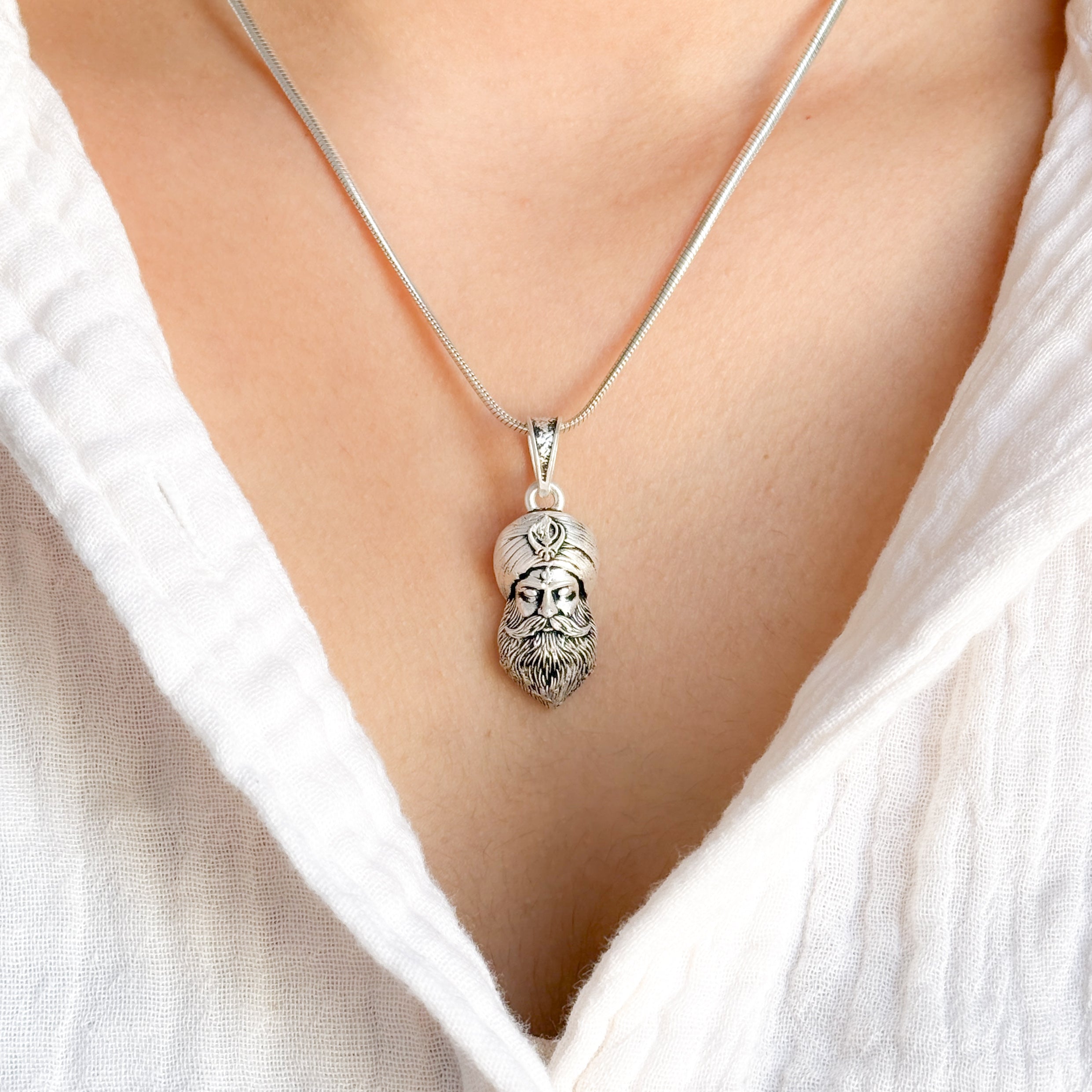 Pure Silver Guru Nanak Pendant: Waheguru Edition