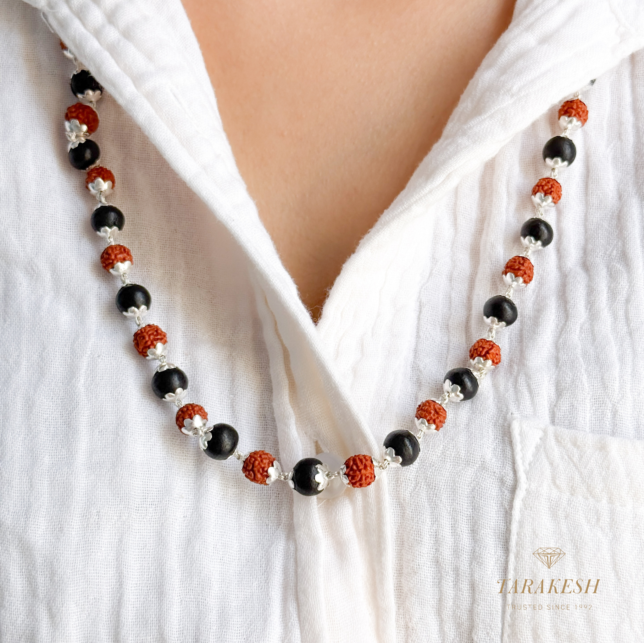 Rudraksha Karungali Pure Silver Chain