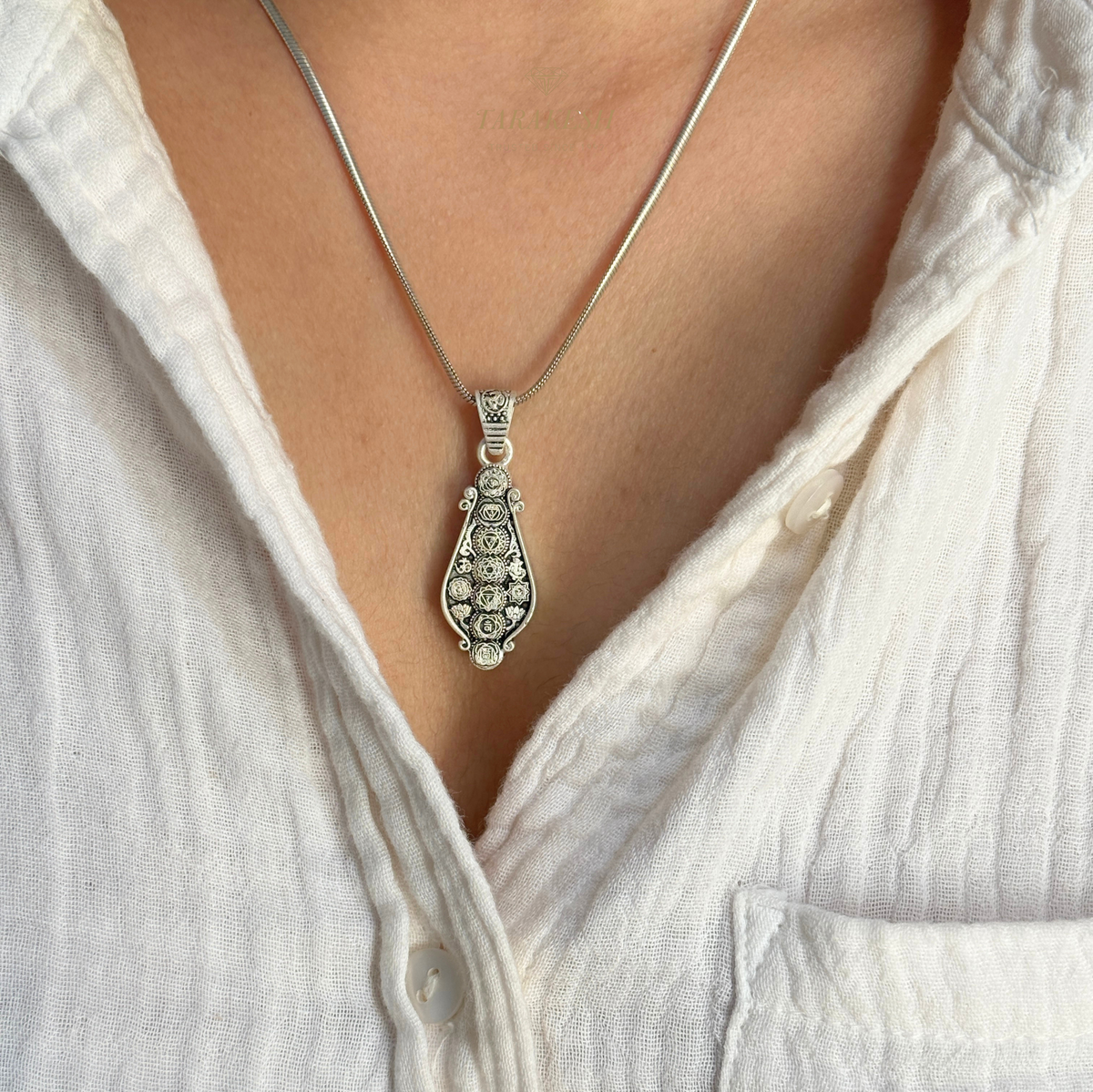Seven Chakra Silver Pendant: Yoga Edition