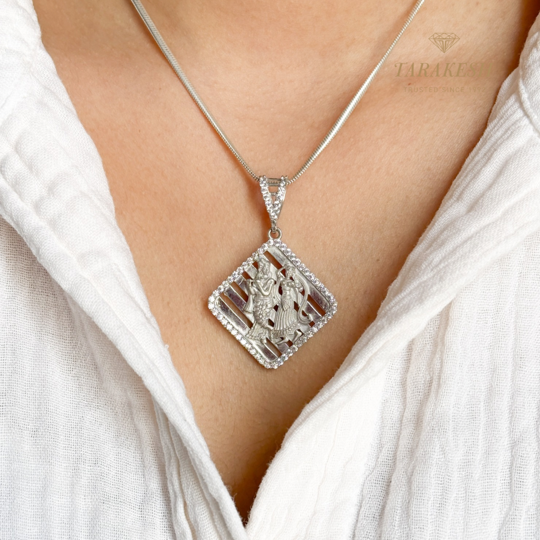 Krishna Pure Silver Pendant: Radhe-Krishna Edition