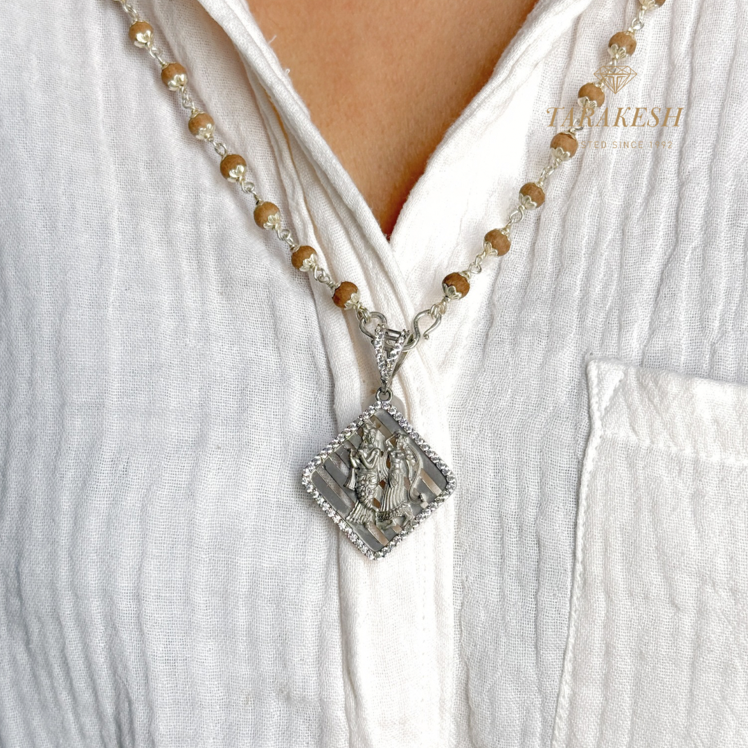 Krishna Pure Silver Pendant: Radhe-Krishna Edition
